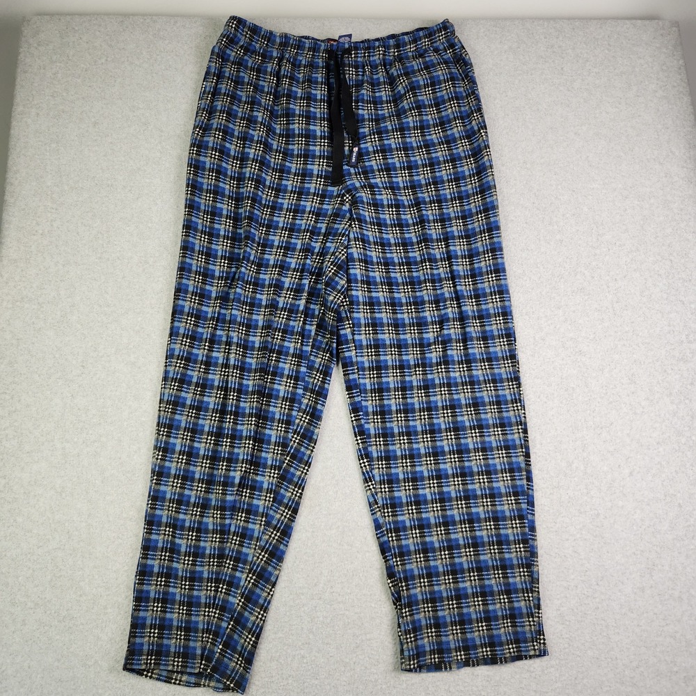 Chaps Pajama Pants Mens Large Blue Plaid Fleece Relaxed‎ Fit Drawstring Waist